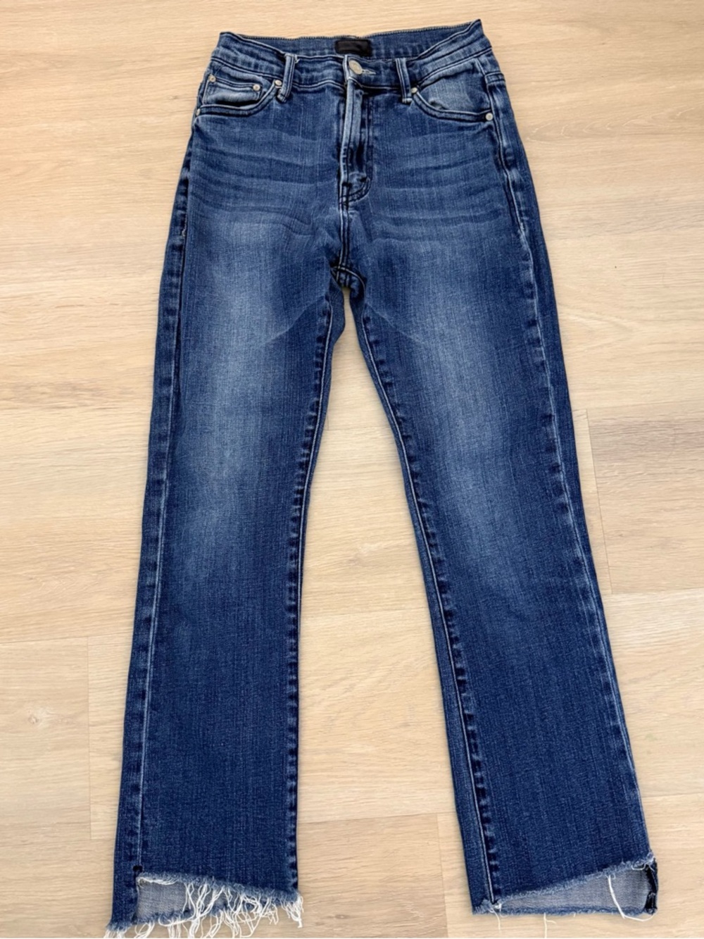 Mother The Insider Crop Step Fray Jeans Size 24 Blue Raw Hem Cropped Denim